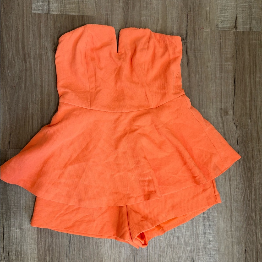 Orange Strapless Peplum Romper